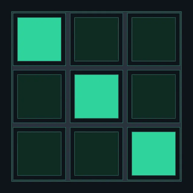 A nine-cell grid with thick unbroken walls between every compartment.