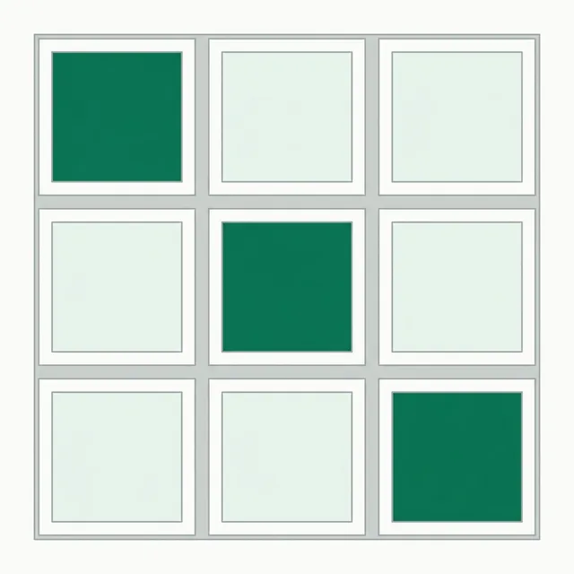A nine-cell grid with thick unbroken walls between every compartment.