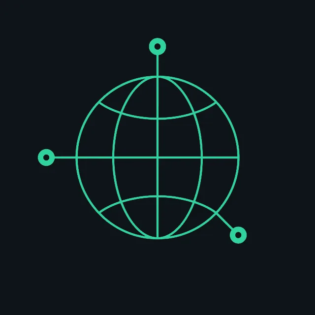 An outline globe with three pins touching separate points on its edge.