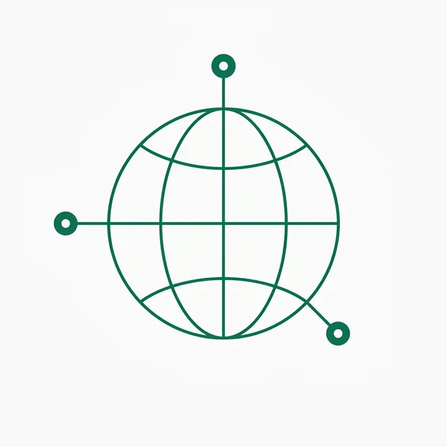 An outline globe with three pins touching separate points on its edge.